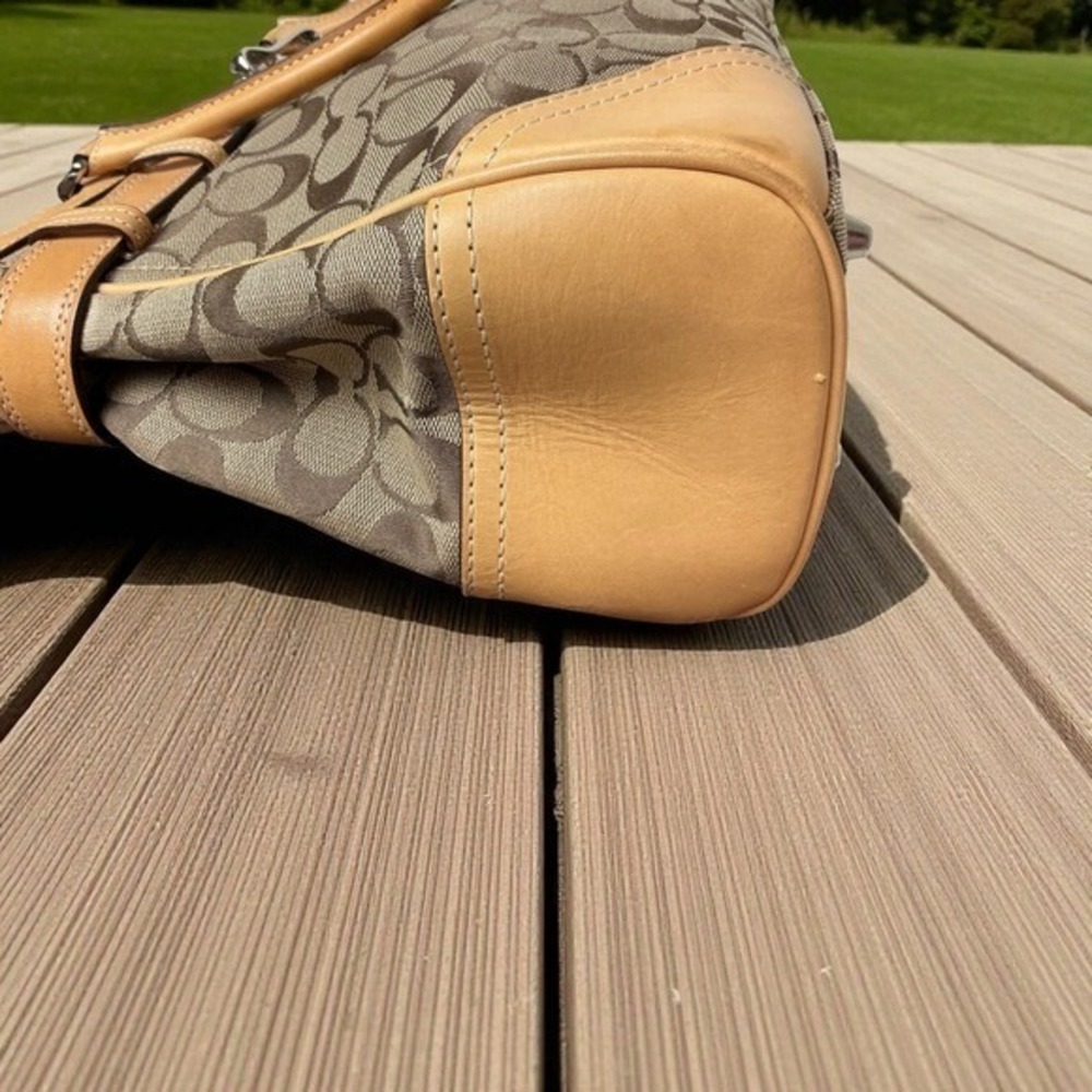 Coach‎ Signature Satchel Tote Tan Leather Trim Classic Shoulder Bag Vintage Y2K - Picture 4 of 11
